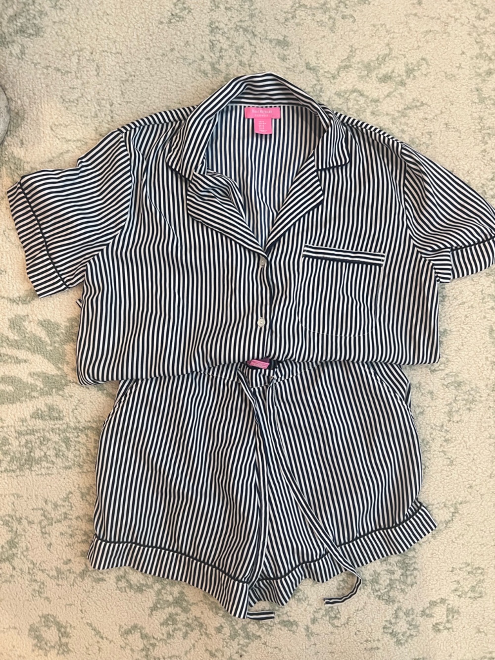 Isaac Mizrahi Navy and White Striped Short Pajama Set